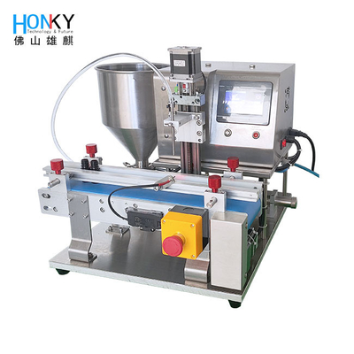 Desktop Type Small Batch Manufacturing Liquid Cream Filling Machine Withc Conveyor For Cosmetic Small Batch Packing